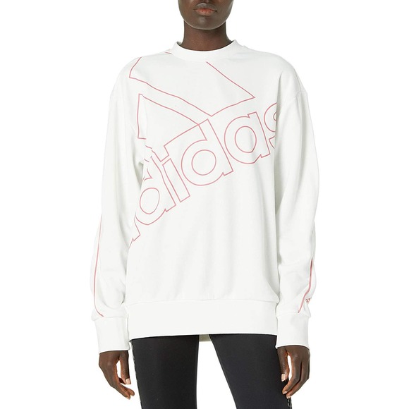 adidas Women's White Essentials Giant Logo Brand Love Pullover Sweatshirt - Picture 1 of 9